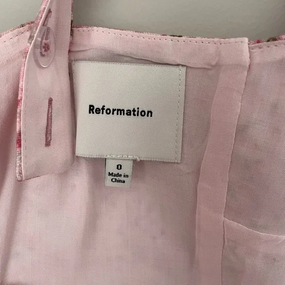 NEW Reformation Daria Linen Mini Dress Bow Rosin Pink Floral | size 0 - Picture 12 of 16